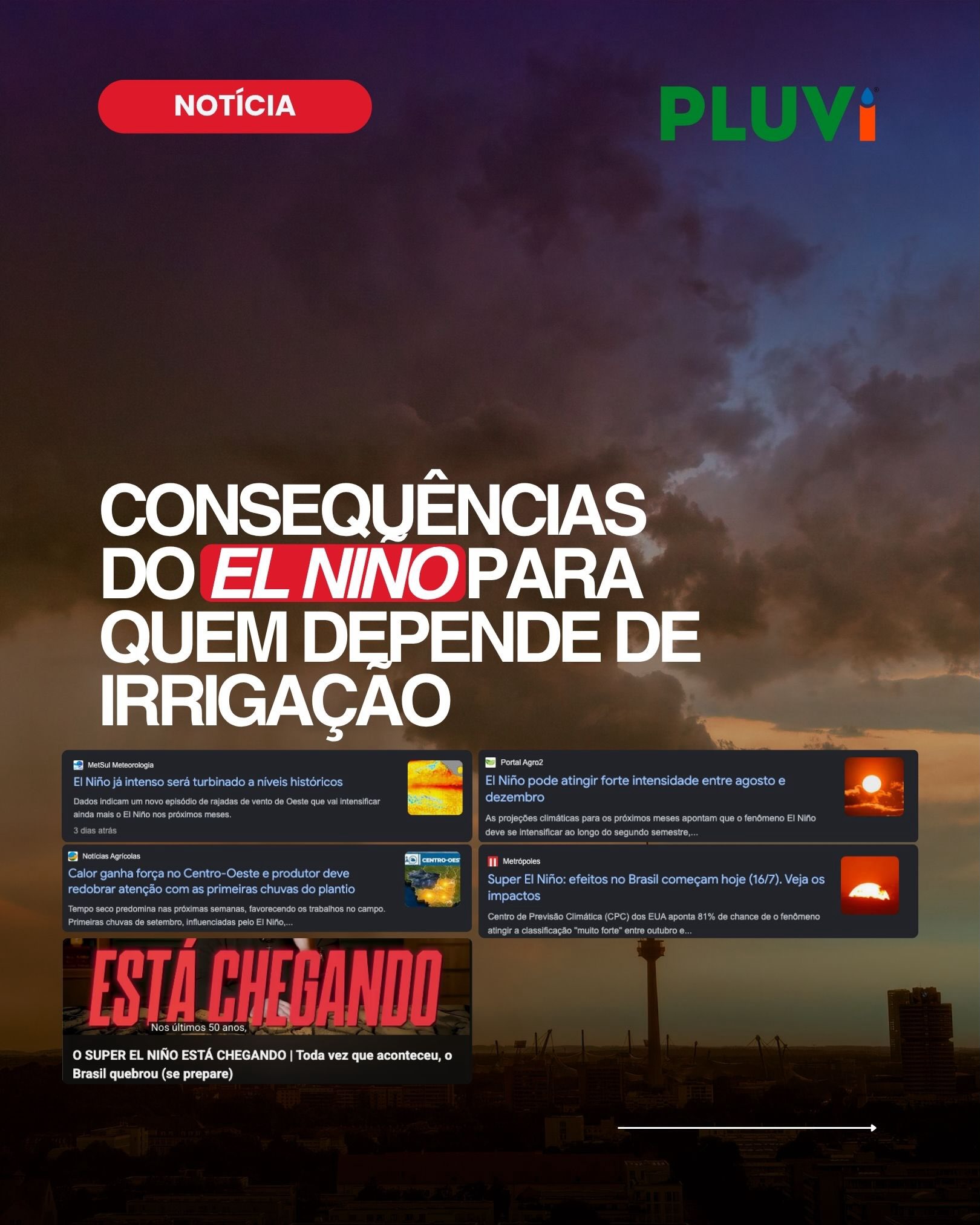 Em 1982, 1997 e 2015 a mesma sequência se repetiu: alerta climático, seca, lavouras perdidas, gado vendido na hora errada, projetos destruídos. Sempre depois que era tarde pra agir.

Agora o alerta foi feito de novo. Com 81% de probabilidade de Super El Niño entre novembro e janeiro e os efeitos chegam antes disso.

A questão não é se o El Niño vai afetar quem planta, quem cria gado ou quem mantém projeto de paisagismo no Centro-Oeste e no Norte. A questão é se você vai se preparar para a chegada desse fenômeno.

Quem finaliza o sistema de irrigação agora decide com calma, no preço de hoje, com tempo de instalação adequado.

Quem espera vai precisar resolver o problema com o problema já instalado, e as opções nesse momento são sempre mais caras e mais limitadas.

Fale com o nosso time e solicite um orçamento para o seu projeto de irrigação.